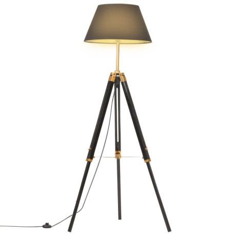 vidaXL Vloerlamp driepoot 141 cm massief teakhout zwart en goudkleurig