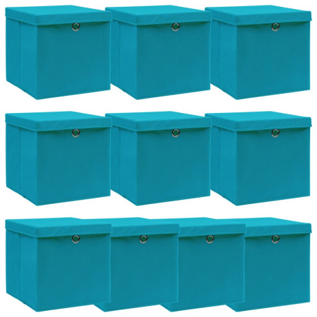 vidaXL Opbergboxen met deksel 10 st 32x32x32 cm stof babyblauw