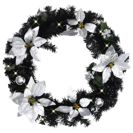 vidaXL Kerstkrans met LED-lampjes 60 cm PVC zwart
