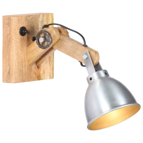 vidaXL Wandlamp E27 massief mangohout en ijzer zilverkleurig