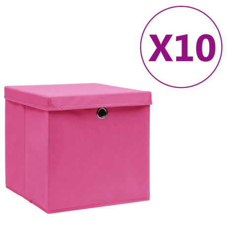 vidaXL Opbergboxen met deksel 10 st 28x28x28 cm roze