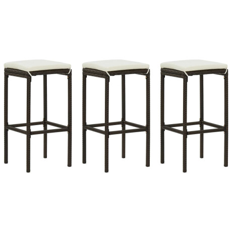 vidaXL Barkrukken met kussens 3 st poly rattan bruin