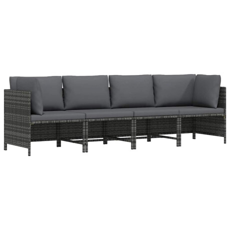 vidaXL Tuinbank 4-zits met kussens poly rattan grijs