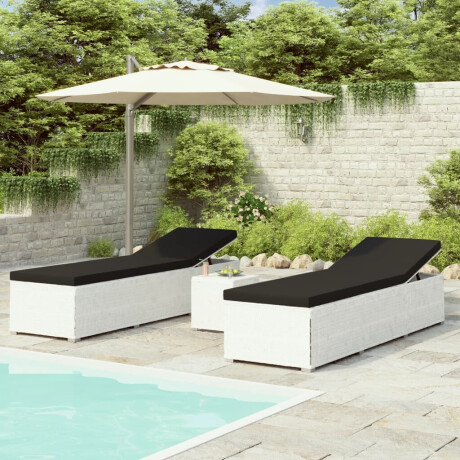 vidaXL 3-delige Ligbeddenset met theetafel poly rattan wit