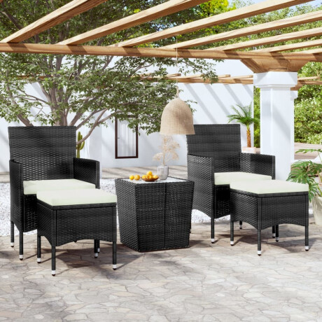vidaXL 5-delige Bistroset poly rattan en gehard glas zwart