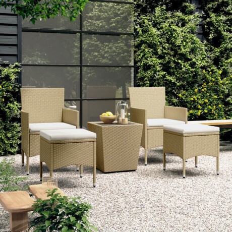 vidaXL 5-delige Bistroset poly rattan en gehard glas beige