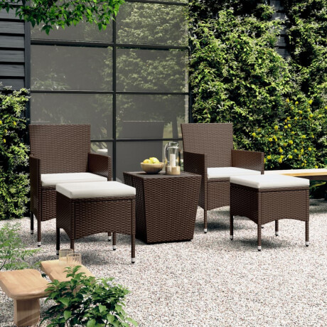vidaXL 5-delige Bistroset poly rattan en gehard glas bruin