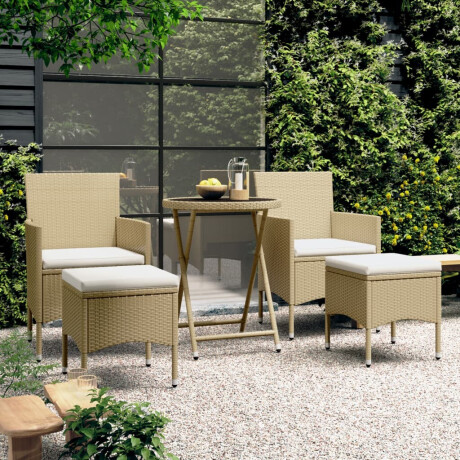 vidaXL 5-delige Bistroset poly rattan en gehard glas beige