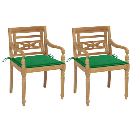 vidaXL Stoelen Batavia 2 st met groene kussens massief teakhout