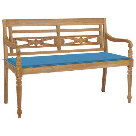 vidaXL Bank Batavia met blauw kussen 120 cm massief teakhout