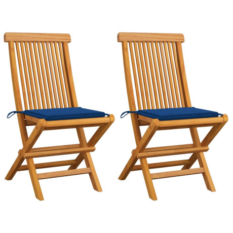 vidaXL Tuinstoelen 2 st met koningsblauwe kussens massief teakhout
