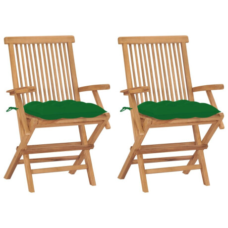 vidaXL Tuinstoelen 2 st met groene kussens massief teakhout