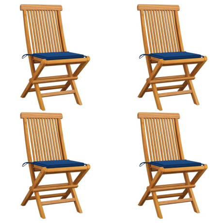 vidaXL Tuinstoelen 4 st met koningsblauwe kussens massief teakhout