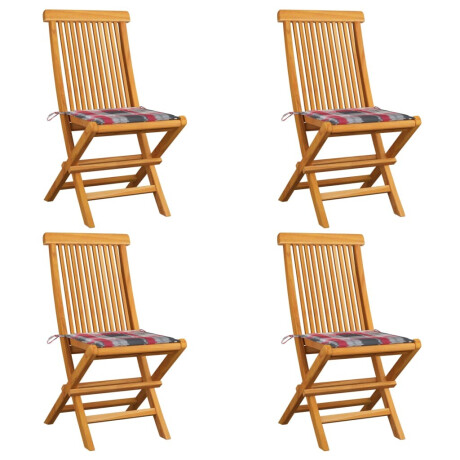 vidaXL Tuinstoelen 4 st met rood geruite kussens massief teakhout