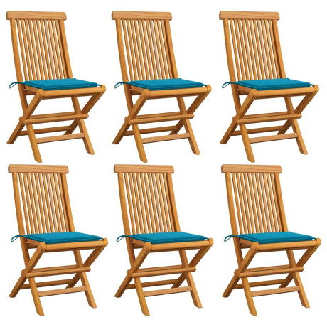 vidaXL Tuinstoelen 6 st met blauwe kussens massief teakhout