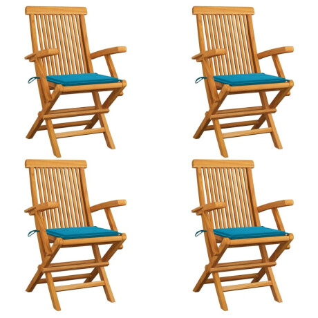 vidaXL Tuinstoelen 4 st met blauwe kussens massief teakhout
