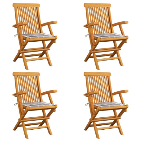 vidaXL Tuinstoelen 4 st met grijs geruite kussens massief teakhout