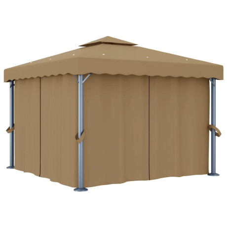 vidaXL Prieel met gordijn 3x3 m aluminium taupe