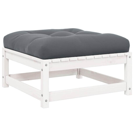 vidaXL Tuinvoetenbank met kussen massief grenenhout wit