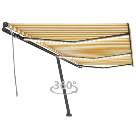 vidaXL Luifel handmatig uittrekbaar met LED 600x350 cm geel en wit