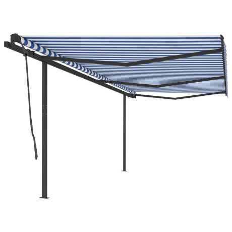 vidaXL Luifel handmatig uittrekbaar met palen 6x3,5 m blauw en wit