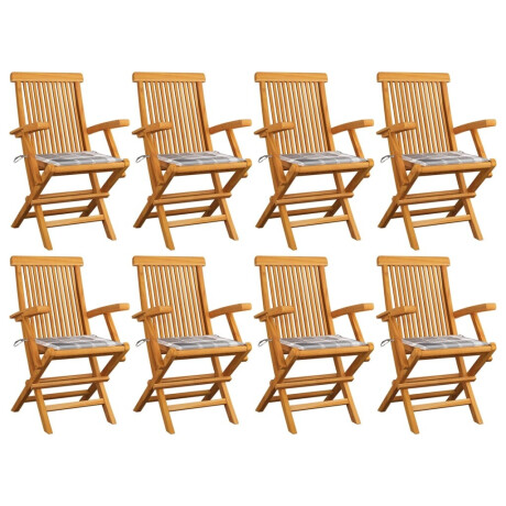 vidaXL Tuinstoelen 8 st met grijs geruite kussens massief teakhout