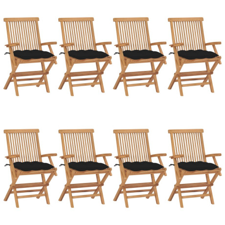 vidaXL Tuinstoelen 8 st met zwarte kussens massief teakhout