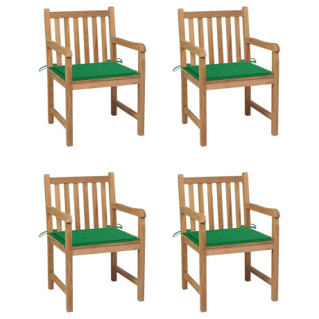 vidaXL Tuinstoelen 4 st met groene kussens massief teakhout