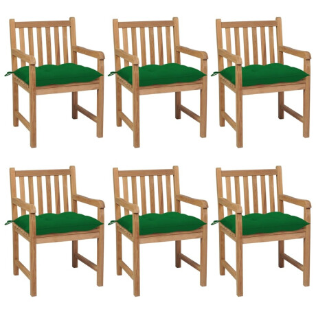 vidaXL Tuinstoelen 6 st met groene kussens massief teakhout