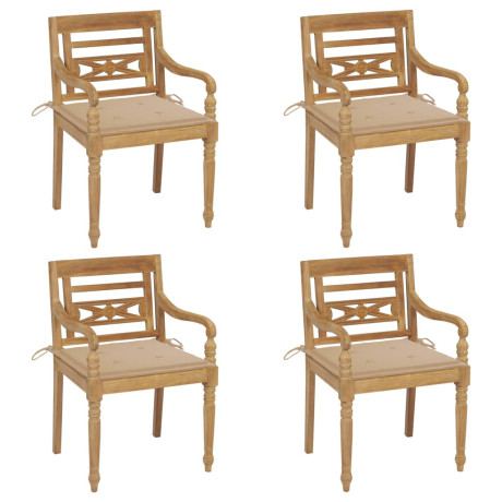 vidaXL Stoelen Batavia 4 st met kussens massief teakhout