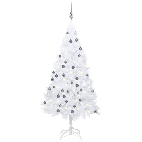 vidaXL Kunstkerstboom met verlichting en kerstballen 180 cm PVC wit