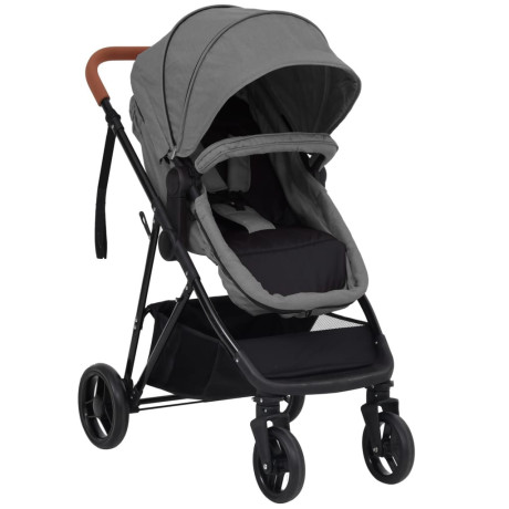 vidaXL Kinderwagen 2-in-1 staal lichtgrijs en zwart