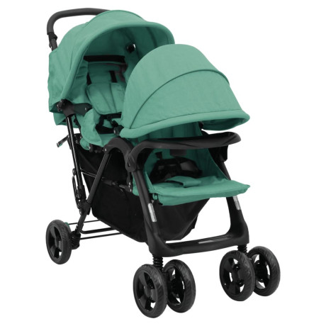 vidaXL Tweelingkinderwagen tandem staal groen
