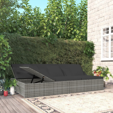 vidaXL Ligbed met kussens converteerbaar poly rattan donkergrijs