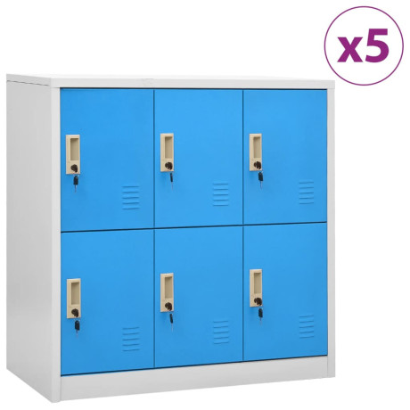 vidaXL Lockerkasten 5 st 90x45x92,5 cm staal lichtgrijs en blauw