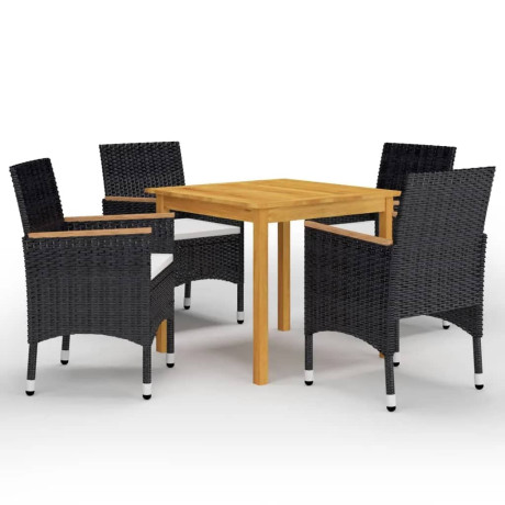 vidaXL 5-delige Tuinset met kussens zwart