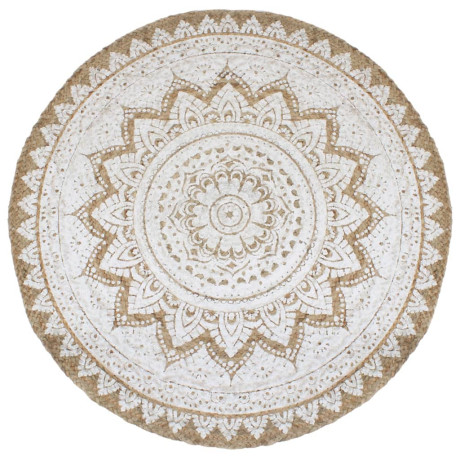 vidaXL Tapijt met print rond 180 cm gevlochten jute