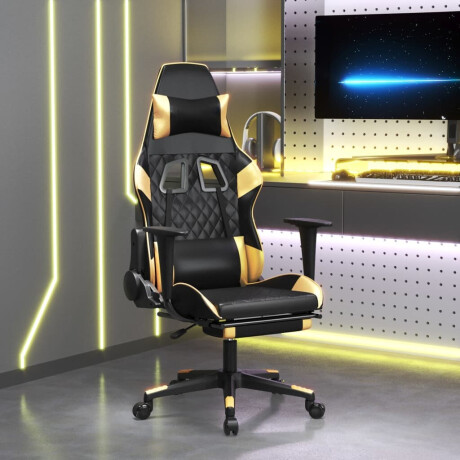 vidaXL Massage gamestoel met voetensteun kunstleer zwart & goudkleurig