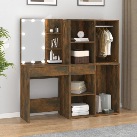 vidaXL Kaptafel met kastjes en LED's bewerkt hout gerookt eikenkleurig