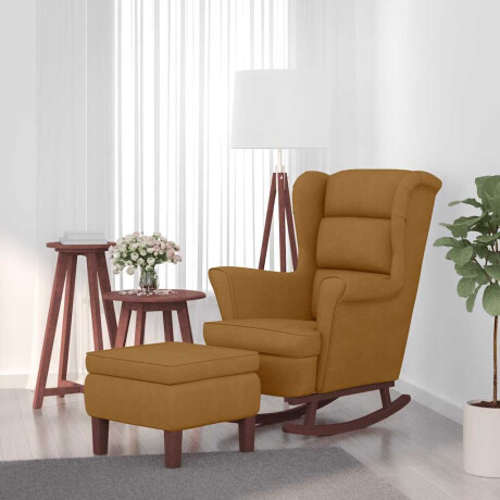 vidaXL Schommelstoel met oorleuning, bruin fluweel massief hout