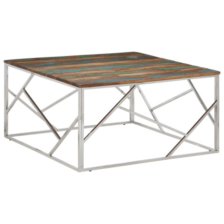 vidaXL Salontafel roestvrij staal en massief gerecycled hout zilver