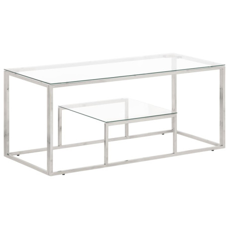 vidaXL Salontafel roestvrijstaal en gehard glas zilverkleurig