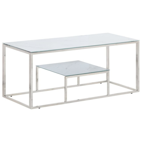 vidaXL Salontafel roestvrijstaal en gehard glas zilverkleurig