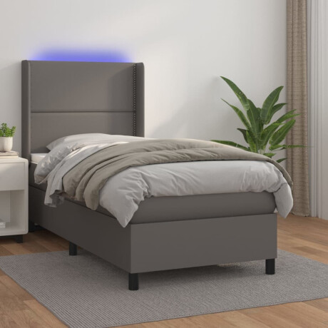 vidaXL Boxspring met matras en LED kunstleer grijs 90x190 cm