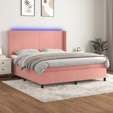 vidaXL Boxspring met matras en LED fluweel roze 160x200 cm