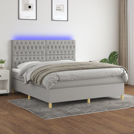 vidaXL Boxspring met matras en LED stof lichtgrijs 180x200 cm