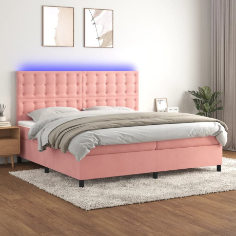 vidaXL Boxspring met matras en LED fluweel roze 200x200 cm