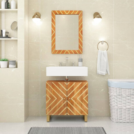 vidaXL Badkamerspiegel 50x70x3 cm massief mangohout en glas bruin