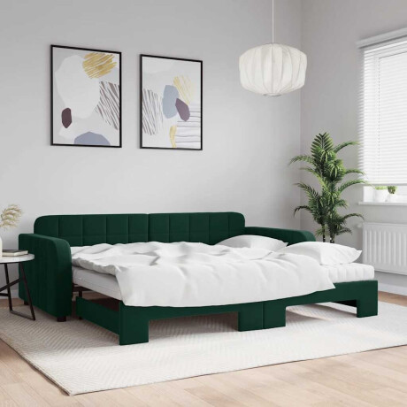 vidaXL Slaapbank onderschuifbed matrassen 90x200cm fluweel donkergroen