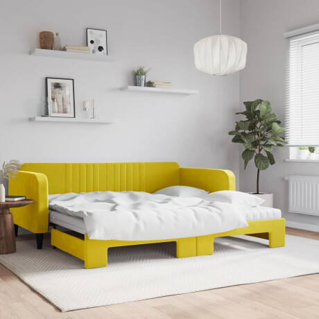 vidaXL Slaapbank onderschuifbed en matrassen 100x200 cm fluweel geel